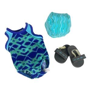 American Girl Chrissa Swim Team Gear SWIMSUIT SWIM CAP & SHOES
